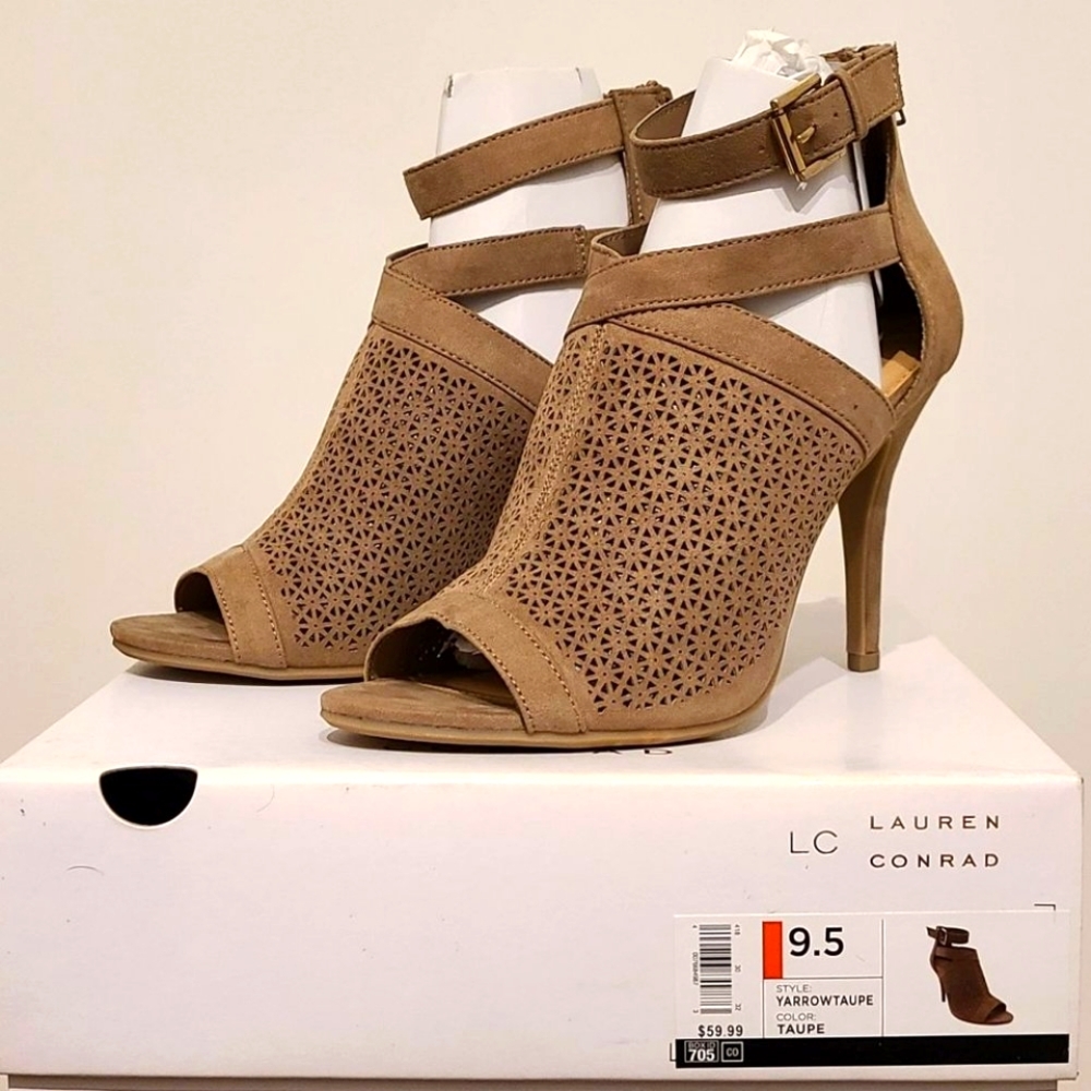 Tan Peep-Toe Heels